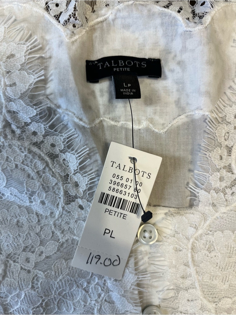 Talbots Petite White Lace Button-Front Blouse